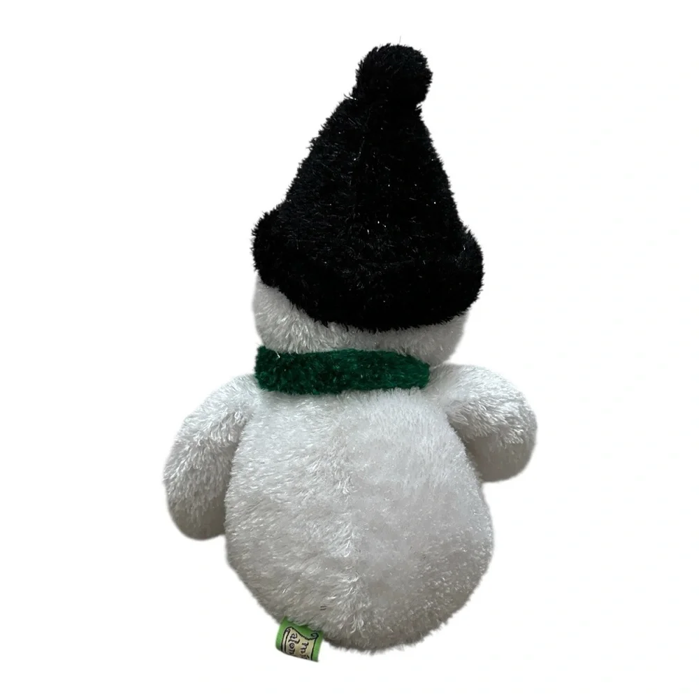 Festive Snowman Plush with Black Hat and Green Scarf Doll